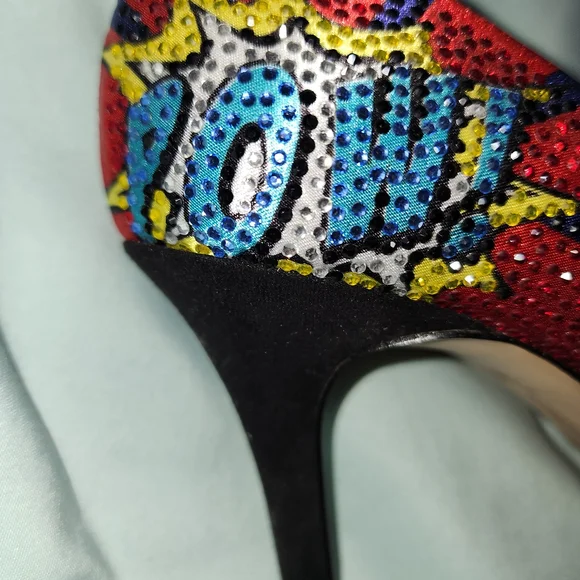 INC International Concepts Red Comic-Print Pointed-Toe Crystal Heels - Picture 10 of 12